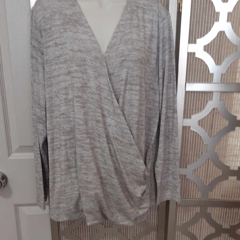 Gray Wrap Blouse with Relaxed Fit and Long Sleeves